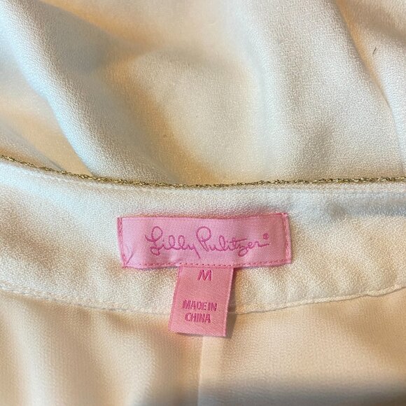 Lilly Pulitzer Women M Valli Soft Shirt Dress Mini White Gold Sparkle Rhinestone - Picture 5 of 10
